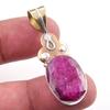 Red Ruby(Simulated) Handmade 925 Sterling Silver Two Tone Pendant 1.75" N0Y81