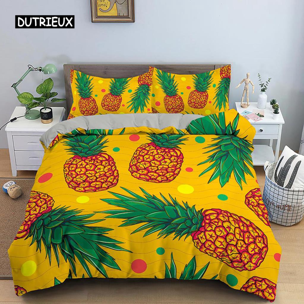 Ананасовый пододеяльник, комплект постельного белья размера Queen, детский комплект постельного белья с разноцветным рисунком ананаса для девочек и подростков, комплект постельного белья с фруктами из полиэстера