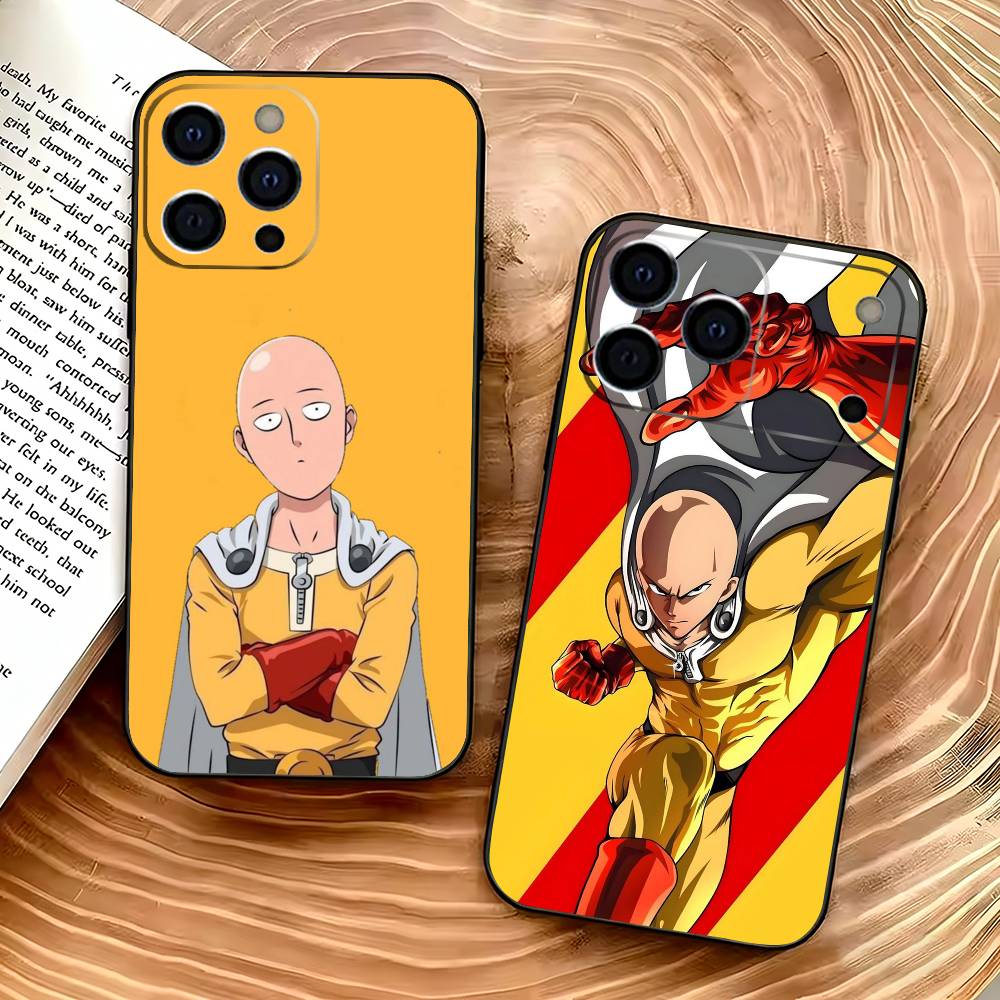 Чехол для телефона One P-Punch M-Man S-Saitama Для iPhone 17,16,15,14,13,12,11 Plus,Pro Max,XS,Мягкий черный чехол