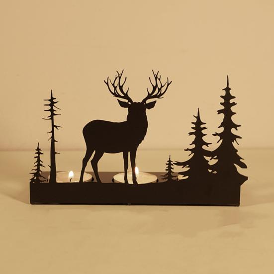 Christmas Forest Deer Candle Holder Iron Tree Deer Silhouette Candle Stand Candlestick Home Office Holiday Party Table Centerpiece Decoration