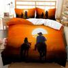 Western Cowboy Sunset Scenery Bedding Set Boys Girls Twin Queen Size Duvet Cover Pillowcase Bed Kids Adulthome Textile