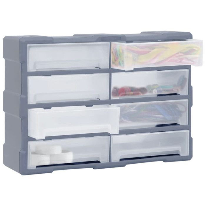 Organisateur multi-tiroirs - VIDAXL - 8 tiroirs - Plastique résistant - Dimensions 52x16x37 cm - Gris