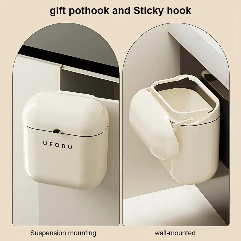 9/12L Wastebasket Trash Can Recycle Bin Cream Wall Mounted Cute Food Waste Litter Bins Bathroom Kitchen Household Home Cleaning