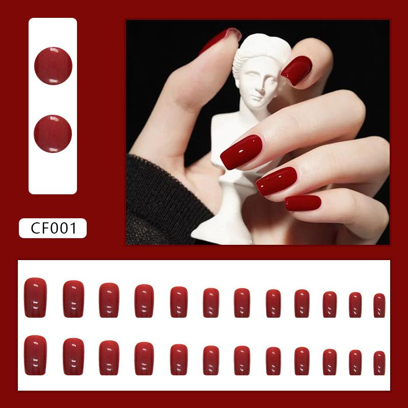 Medium and Long European Square Solid Color Burgundy Bright Oil Manicure Whitening Festive Atmosphere Fake Nails Wearing Nail Pads