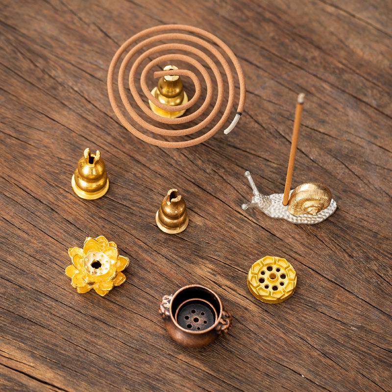 Copper Gourd Multi-functional Incense Holder and Burner with Lotus Design for Sticks and Coils.