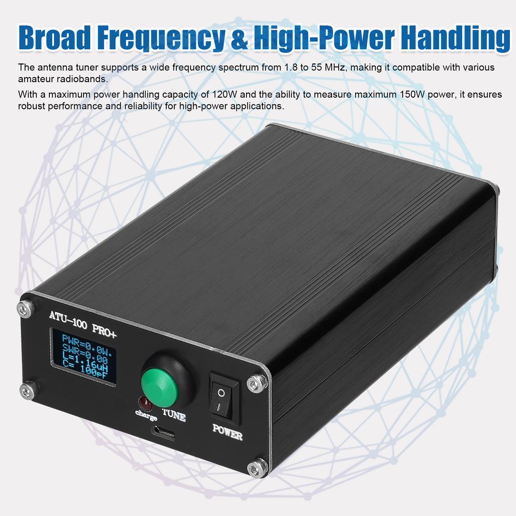 Assembled Automatic Antenna Tuner 1.8-55Mhz Portable 0.96-inch OLED Display Automatic Tuner
