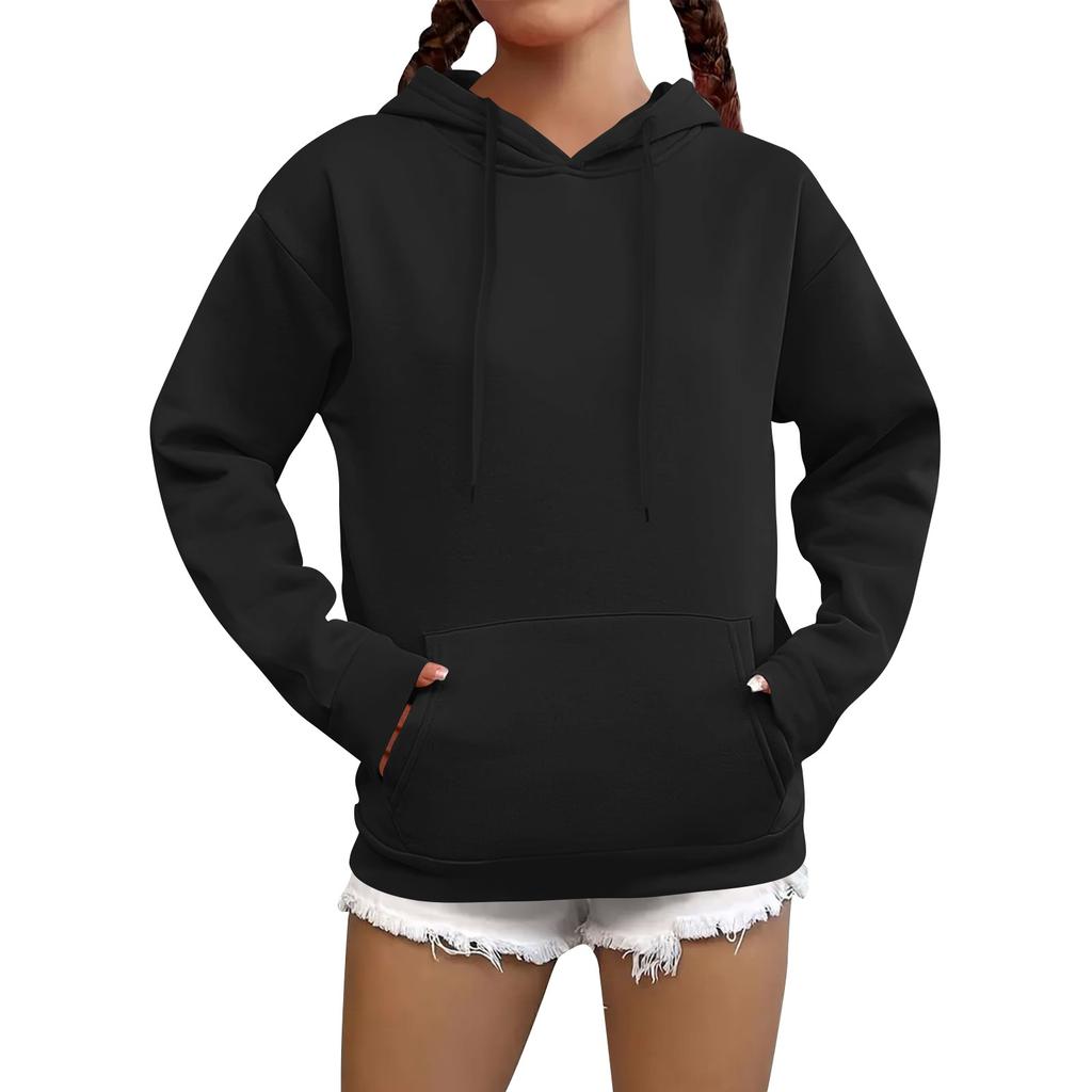 Women's Fashion Casual Sweatshirt Solid Color Hooded Pullover Sweatshirt With Pocket