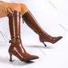 Fashion Women's Knee High Boots Pointed-toe Belt Buckle Slimming High-heeled Fashion Autumn Shoes Sexy Punk Gothic Rivet Long Botas