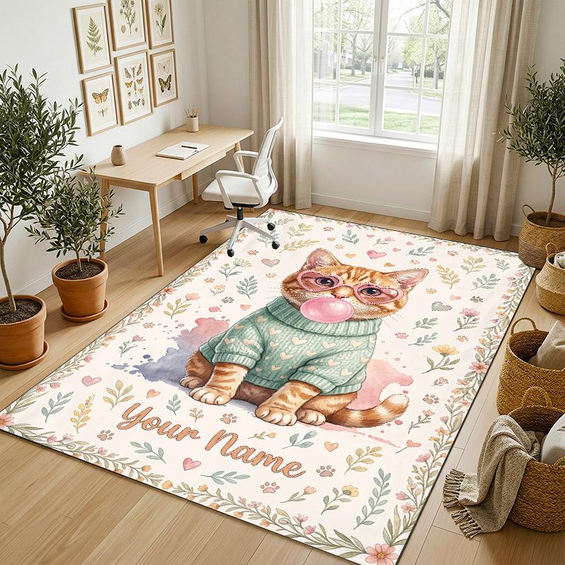 Gentle Theme Soft Crystal Velvet Rug Custom Name & Text Print Non Slip Floor Rug for Bedroom Living Room