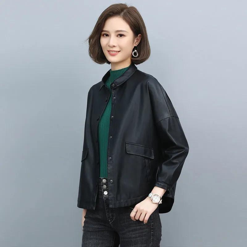 Кожаная куртка женская короткая весенне-осенняя повседневная свободная универсальная верхняя часть