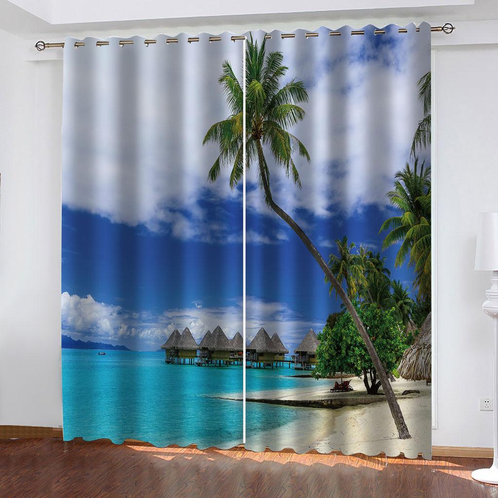 Занавеска для комнаты, 3D праздничный вид на море, узор, 2 панели, для комнаты для мальчиков и девочек, декор для спальни, шторы для гостиной, детской комнаты, шторы