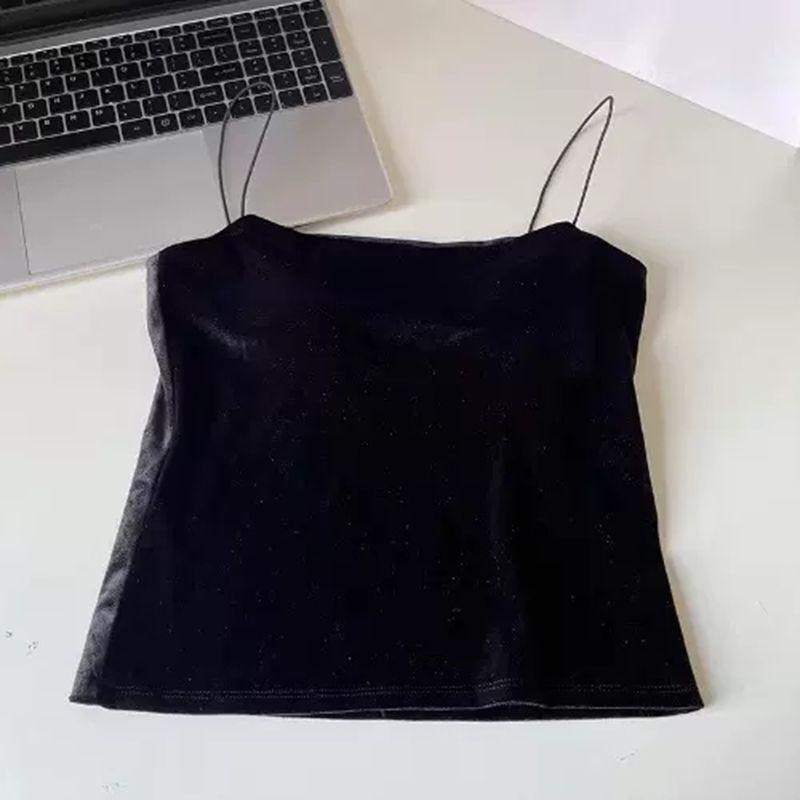 Бархатный топ-майка Высококачественное нижнее белье Нет необходимости носить нагрудник Бандо Вырез лодочкой Без рукавов На тонких бретельках Бархатный Сексуальный