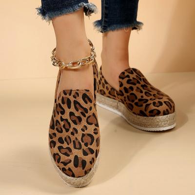 2024 Новые женские туфли однотонные травяные плетеные леопардовые туфли с круглой головкой и толстой подошвой женские повседневные одинарные туфли