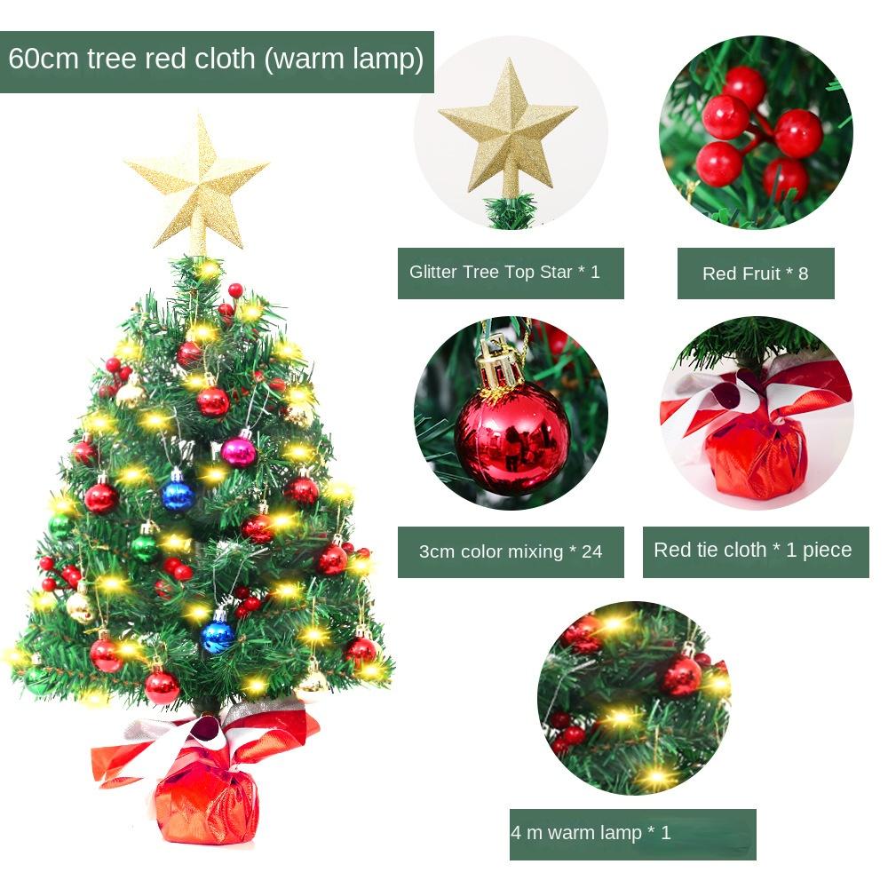 New Mini Christmas Desktop Home Decoration 60cm Red Cloth Christmas Tree Package Tree Ornaments with Warm/Colorful LED Light Up