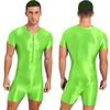 Мужской цельный купальник с коротким рукавом, комбинезон на молнии, глянцевый эластичный спортивный костюм для фитнеса с круглым вырезом