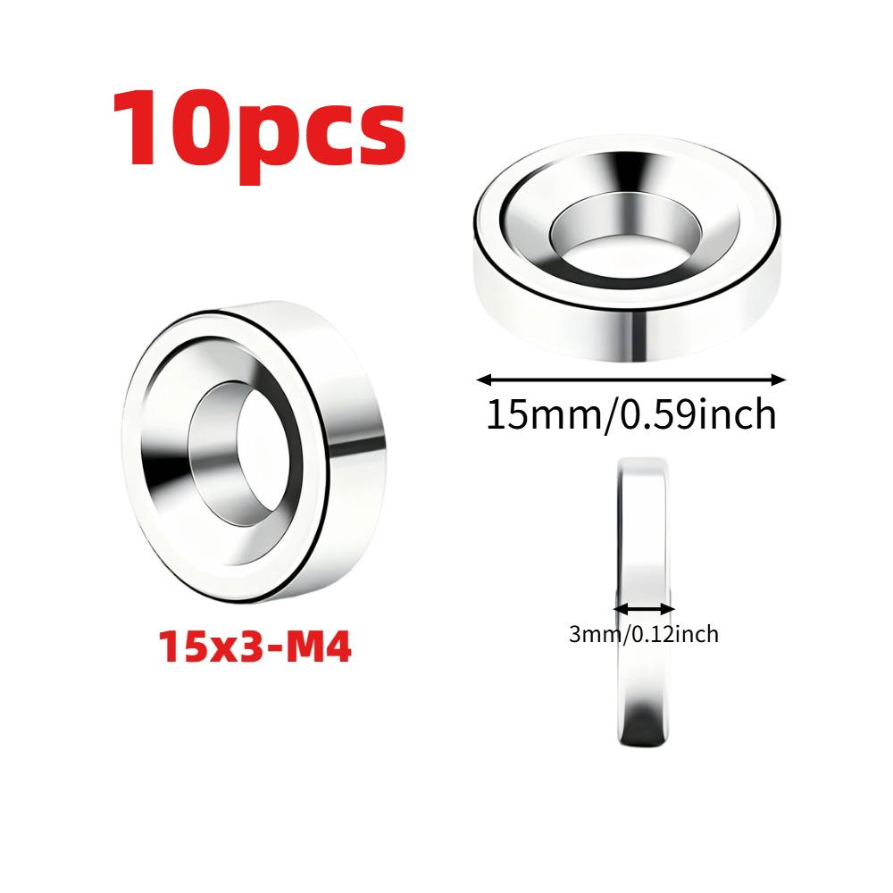 15x3mm Countersunk Round Disc Magnets with 4mm Hole, Multipurpose Flat Magnetic Pieces for Refrigerator Decoration, Office