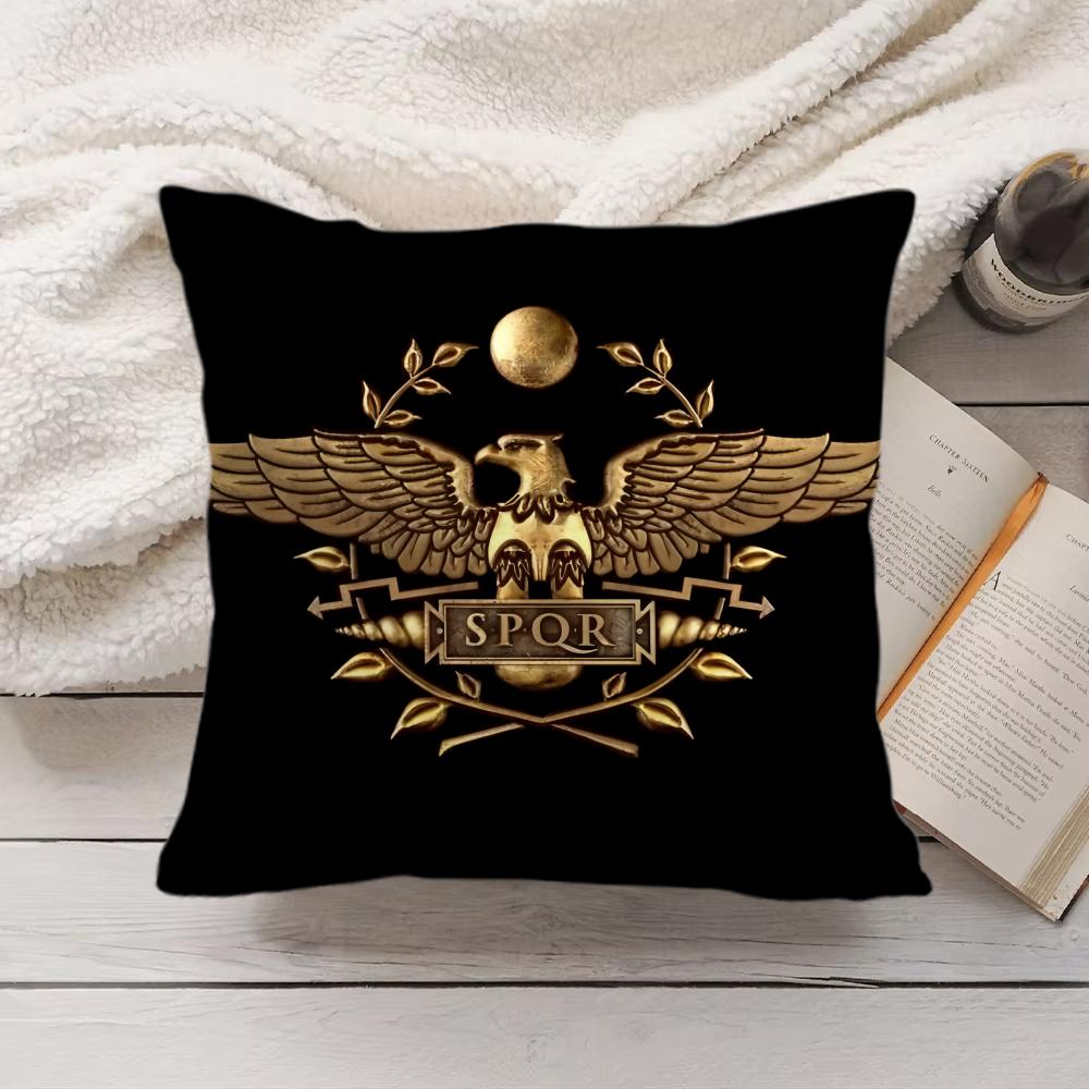 Gold Imperial Eagle Rome SPQR Cushion Cover Silky Short Plush Invisible Zipper Dustproof Sofa Pillow Case for Home Decor