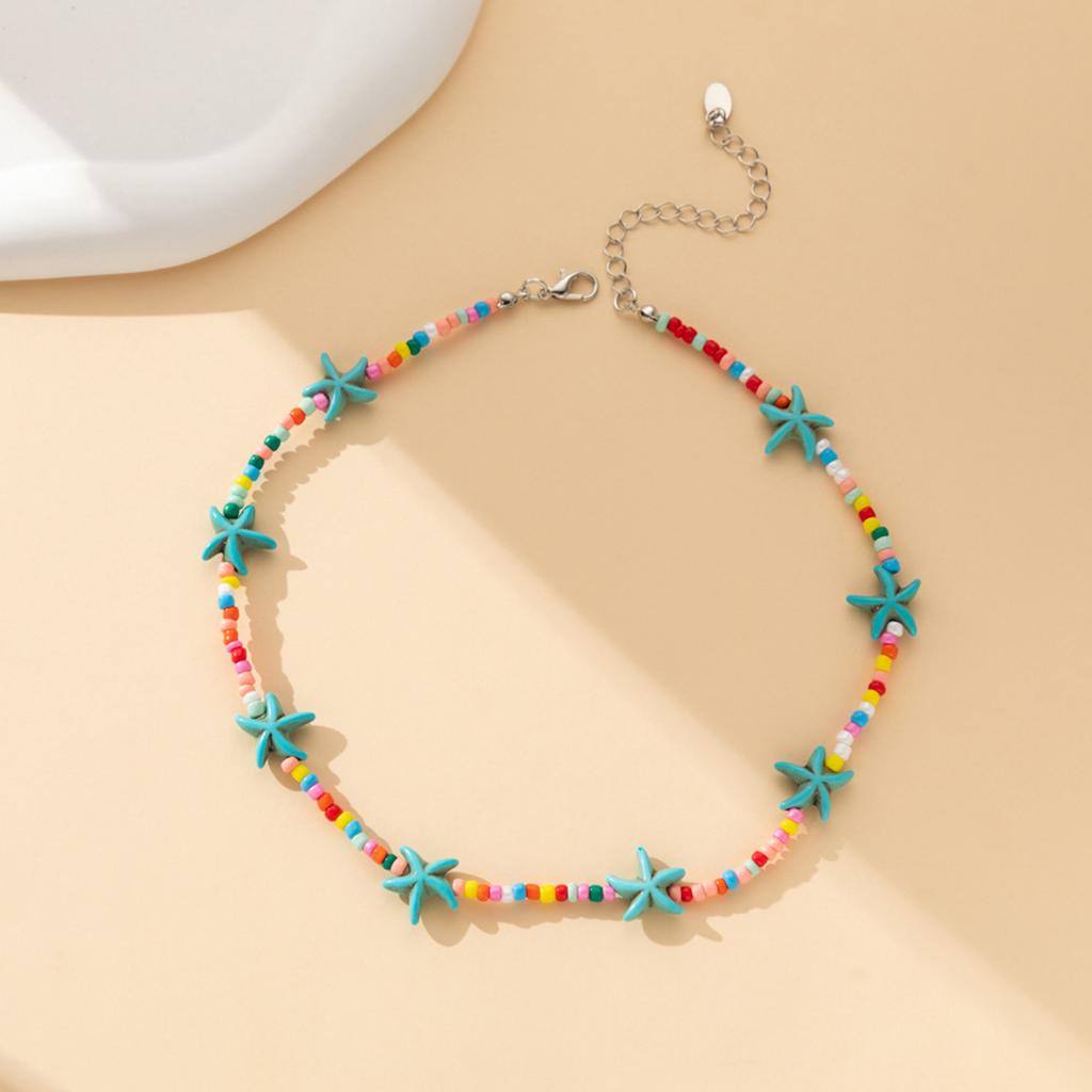 Изысканное Бирюзовое Ожерелье-цепочка с Бусинами в Виде Морской Звезды Регулируемая Длина Стильные Украшения для Вечеринок и Повседневной Одежды