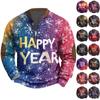 Men's Fashion Casual Half Zip Collar Loose Long Sleeve New Year 2025 Printed Pullover Hoodie