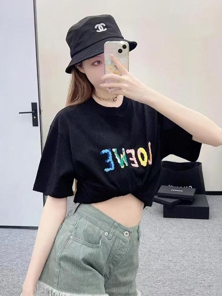 Модная unisex футболка Luo Jia: Вышитая, с коротким рукавом, свободного кроя, из чистого хлопка, парный стиль.