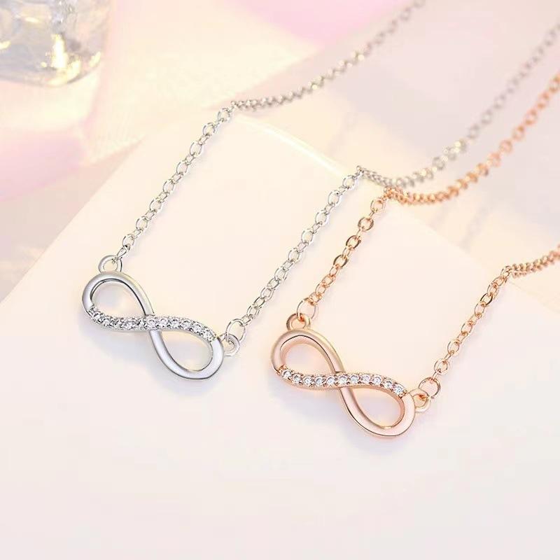 Digital 8 Simple Clavicle Chain Female Inlaid Love Fashion Personalized All-Match Jewelry Sterling Silver