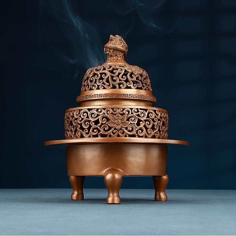 Ornament Craft Purple Copper Dragon Knob Three-Legged Burner Set Incense Ceremony S