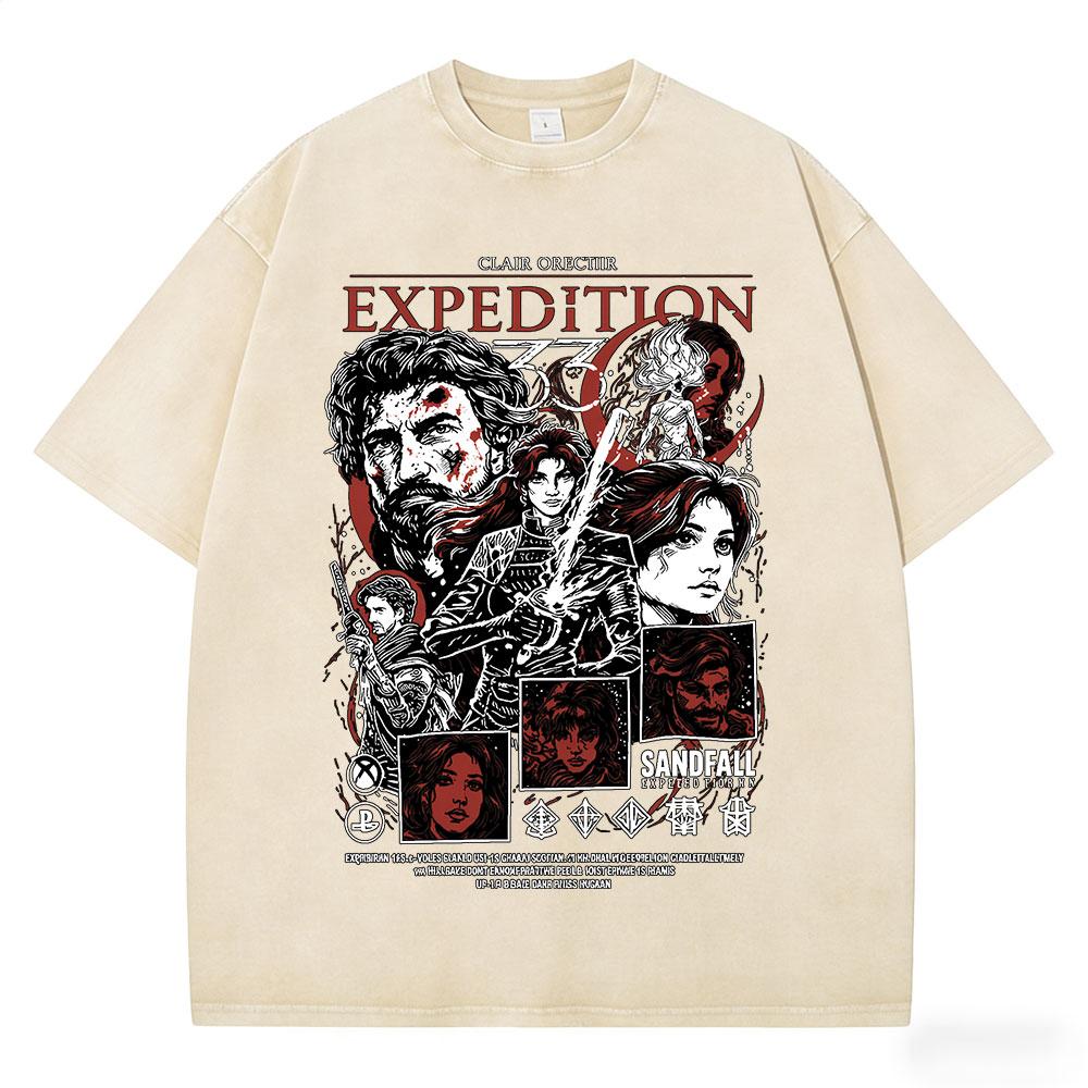 Игровая футболка Clair Obscur Expedition Графическая Винтажная Стирка Мужская Женская Одежда Мода Оверсайз Хлопок Короткий Рукав Футболки