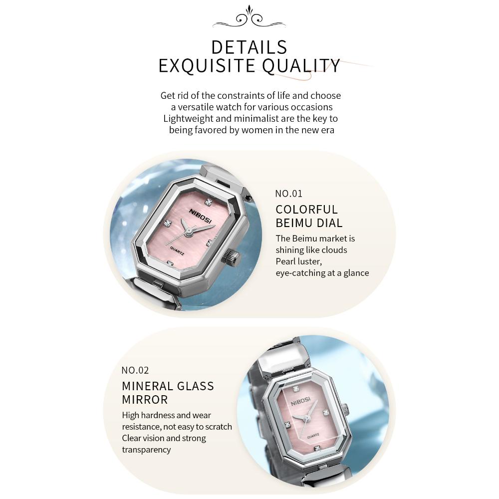 NIBOSI Элегантные водонепроницаемые женские кварцевые часы из нержавеющей стали с прямоугольным циферблатом и датой наручные часы для женщин с бриллиантами наручные часы