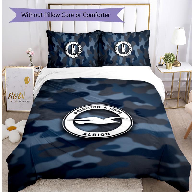 Brighton & Hove Albion Football Printed 3 Pieces Bedding Set, Comfortable Skin Friendly Bedroom Duvet Cover Set