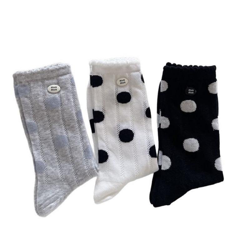 Female Summer Mesh Breathable Wave Point No Bone Hollow Button In The Tube Cotton Socks