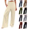 Women's Fashion Loose Casual With Button Elastic Waist Wide Leg Pants Casual Pants