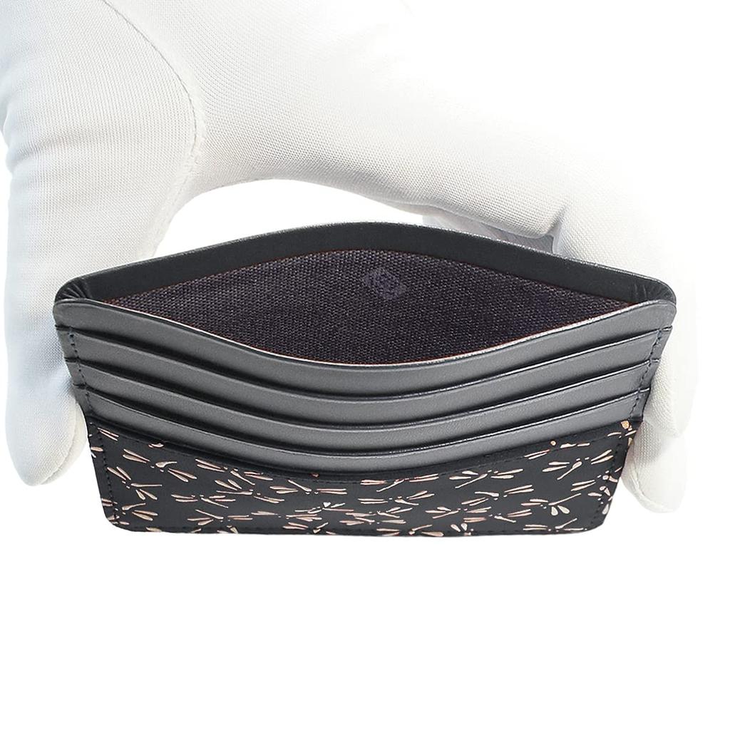 Inden Card Holder Slim Card Case Thin Deerskin Black X White Lacquer Dragonfly Pattern [Indenya] 2530-11-008