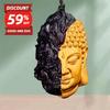 Дьявол Сатана Будда Божество Голова Резная Массив Дерева Мужчина Подарок Замечательная Резная Статуя Желтый Оригинал Деревянная Статуя
