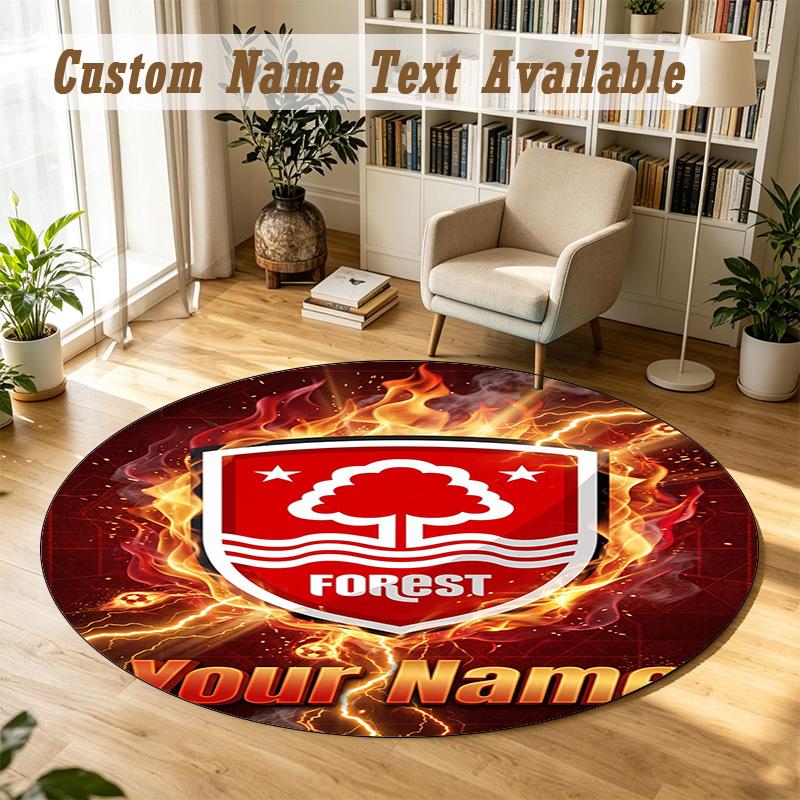 Round Rug Custom NameNottingham Forest FC Pattern Non Slip Carpet Home Floor Decor