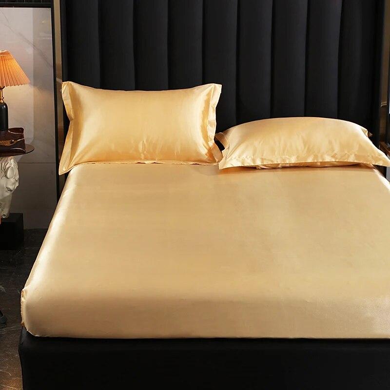 Простыня на наматраснике высокого класса, однотонная роскошная атласная простыня на резинке, простыня, двойная простыня королевского размера