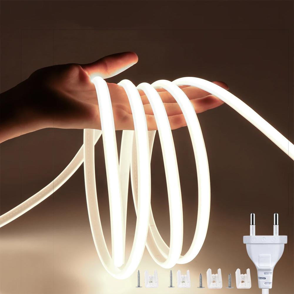 Светодиодная лента COB 1M-21M Супер Яркая 220В 288 светодиодов/м Светодиодные ленты Наружная лампа IP67 Водонепроницаемая Гибкая лента Вилка ЕС