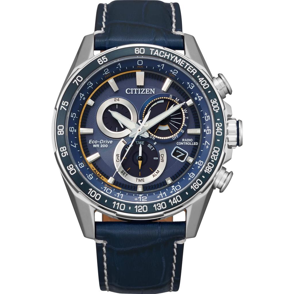 Citizen Sport Luxury PCAT Chronograph Watch with Perpetual Blue Blue Men's Eco-Drive Calendar, Strap, Dial.