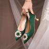 Зеленые свадебные туфли свадебные туфли невесты туфли для показа одежды туфли-лодочки из китайского шелка и атласа жемчуг острый носок толстый каблук высокие каблуки