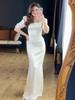 Women's European & American Lace-Up Satin Dress - Slim-Fit, Printed, Spring 2025 Style