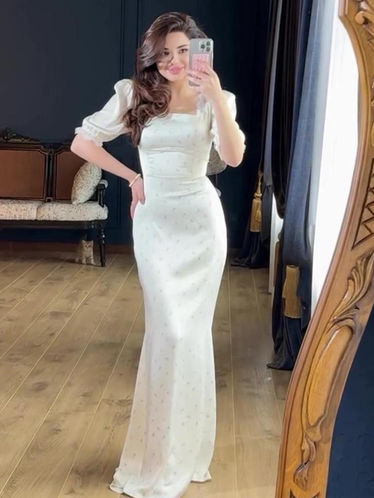 Women's European & American Lace-Up Satin Dress - Slim-Fit, Printed, Spring 2025 Style