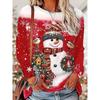 Women's T Shirt Long Sleeve Crew Neck Long Sleeve Tunic Snowman Bird Print Holiday Casual Top