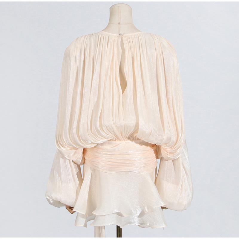 Элегантное женское платье на шнуровке, рукав-фонарик, V-образный вырез, свободное, мини, женские платья, однотонное, блестящее платье для леди