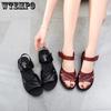Women Solid Color Flat Heel Sandals Ladies Comfortable Soft-soled Round Toe Magic Tape Slippers Footwears