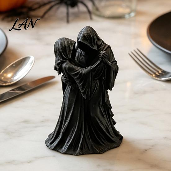 Mysterious Home Accents Dancing Grim Reaper Couple Figurine, 3D Printed Gothic Hooded Skeleton Halloween Party Tabletop Decor Statue, Dark Aesthetic
