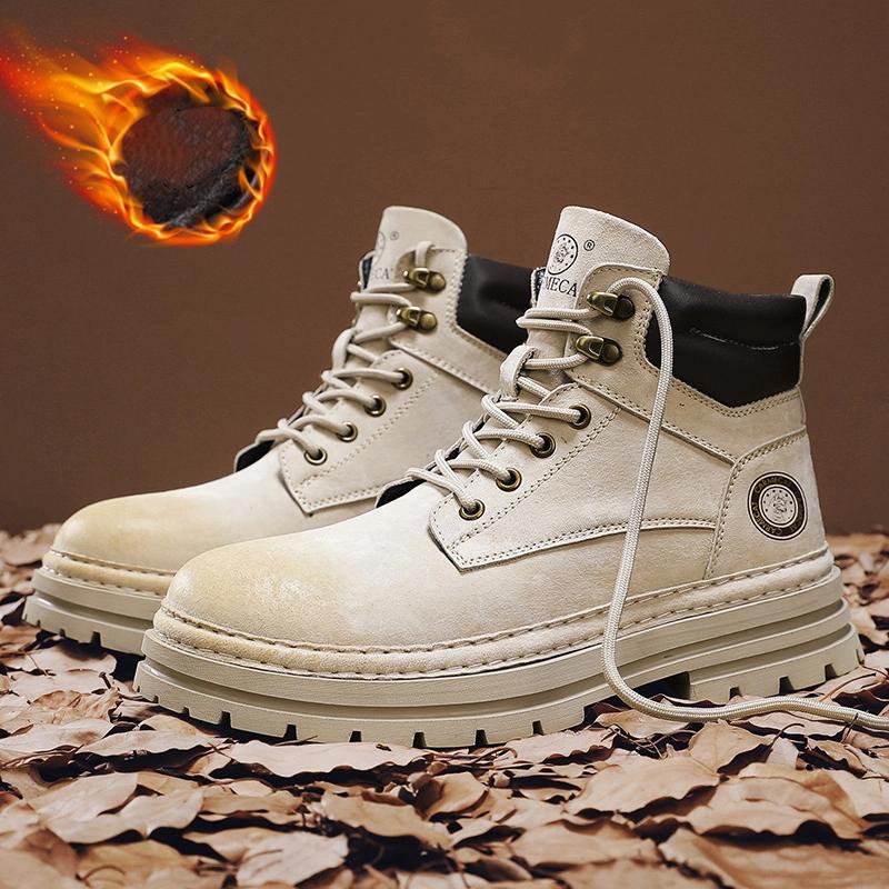 Модные мужские кожаные ботинки-слипоны для улицы, обувь на платформе, мужские зимние ботинки для снега, модные универсальные мужские ботинки для мотокросса