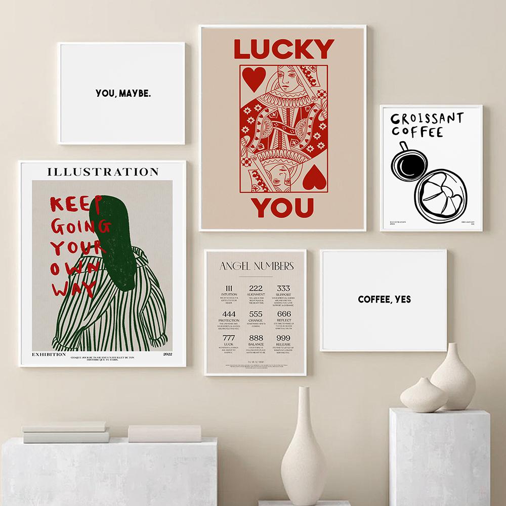 Aesthetic Gallery Wall Print Trendy Retro Coffee Lucky You Art Poster Home Decor Ideas Living Room Wall Pictures Canvas Painting