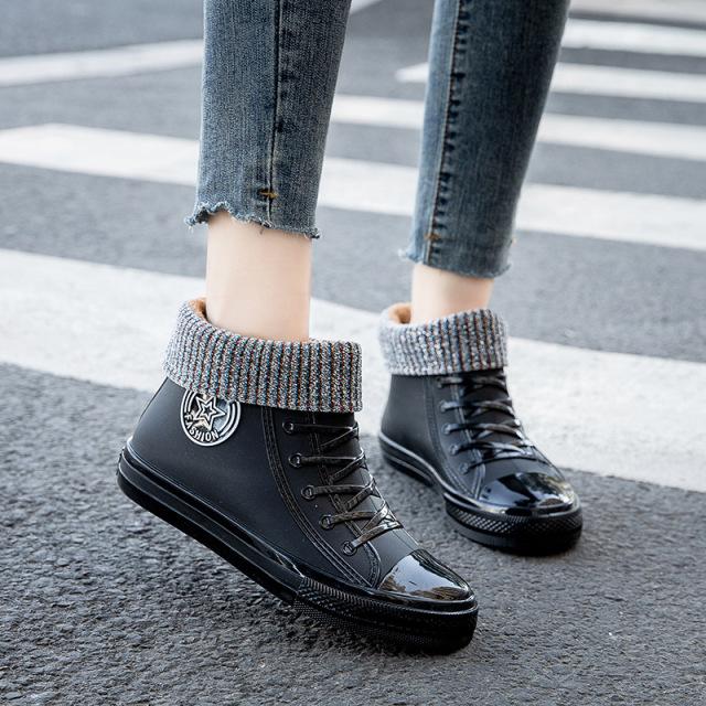 Непромокаемая парусиновая обувь из ПВХ, женские непромокаемые ботинки на платформе, модная уличная непромокаемая обувь, женские нескользящие хлопковые силиконовые сапоги