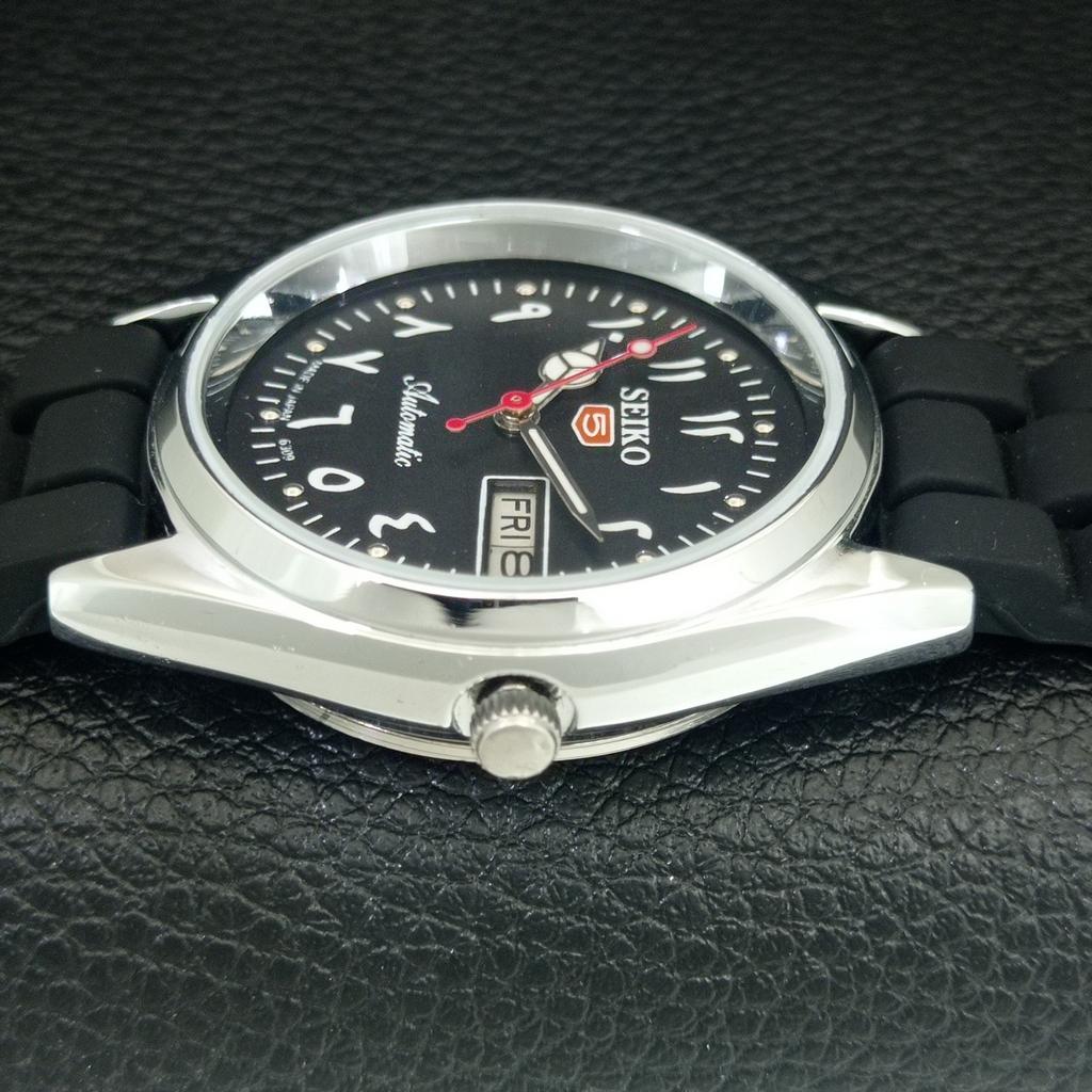 ОТРЕМОНТИРОВАННЫЕ МУЖСКИЕ ВИНТАЖНЫЕ ЧЕРНЫЕ ЧАСЫ SEIKO 5 AUTOMATIC 6309A JAPAN a442434-1
