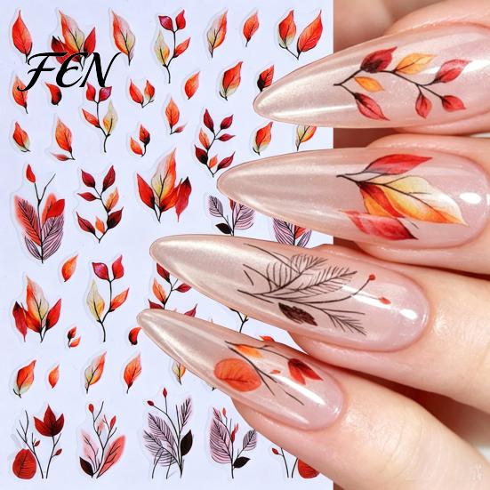 Waterproof Nail Decorations Autumn Leaf Art Stickers, Fall Maple Leaves Theme Accessories Manicure Decals, Self-Adhesive Stickers for Women and Girls