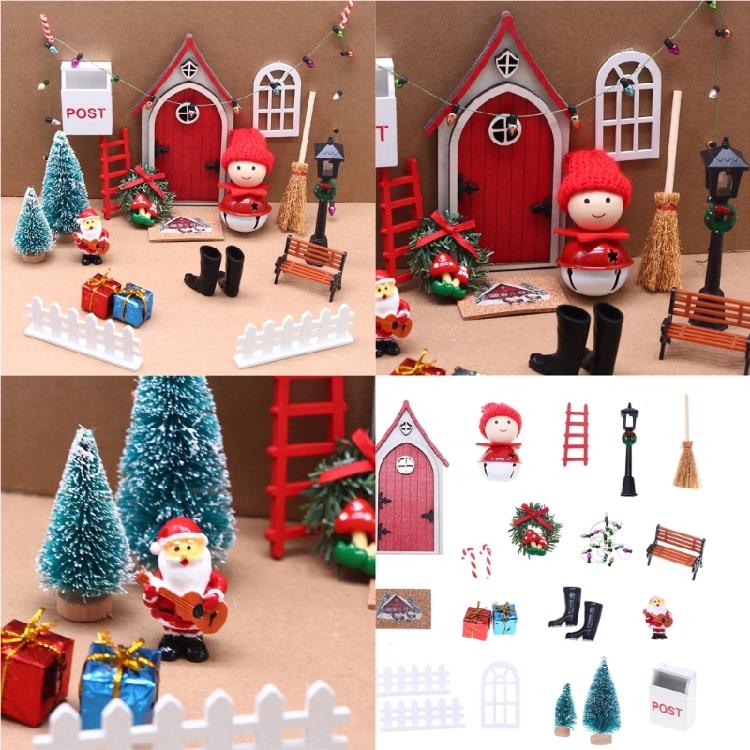 Christmas Village Gnomes And Elf Door Miniature Set Dollhouses Tabletop Decoration